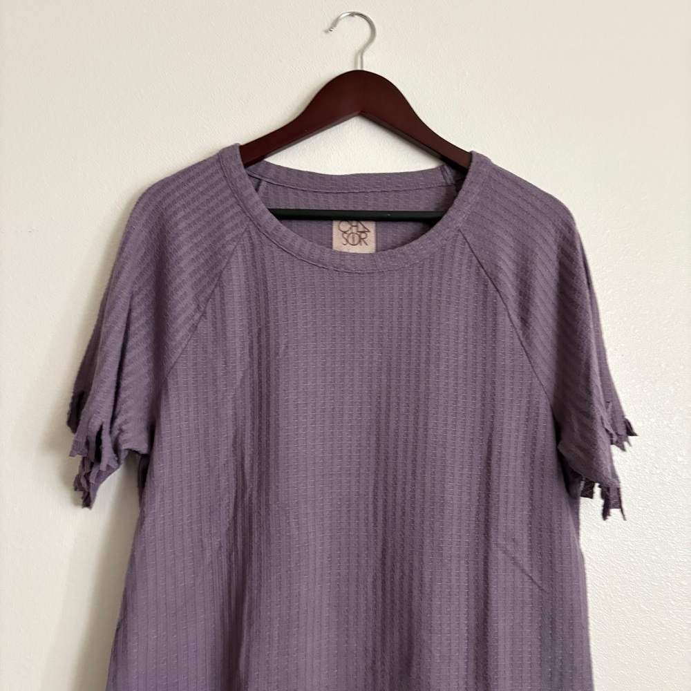 CHASER Wisteria Short Sleeve Waffle Knit Textured T Shjrt Purple Women’s Medium - Picture 3 of 9